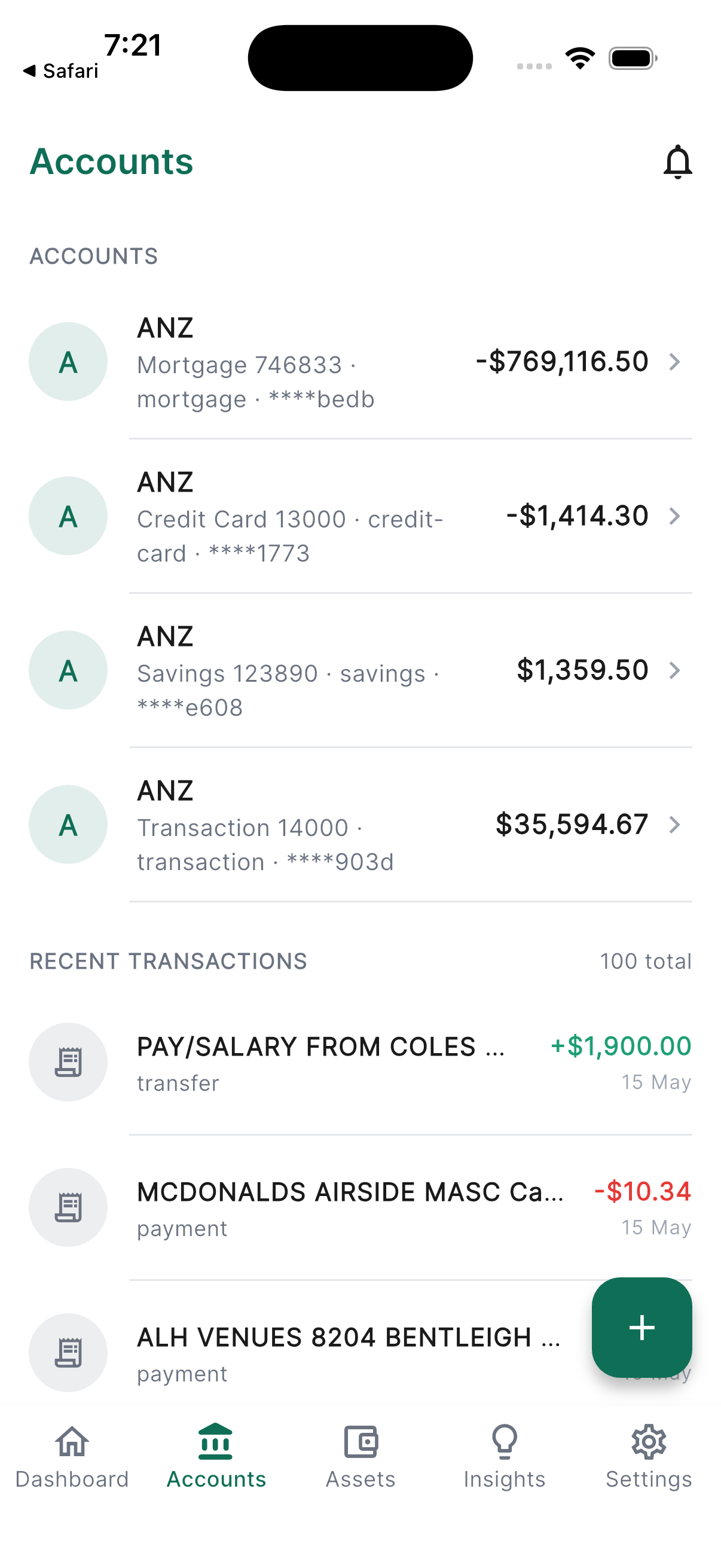 MyPelican accounts view
