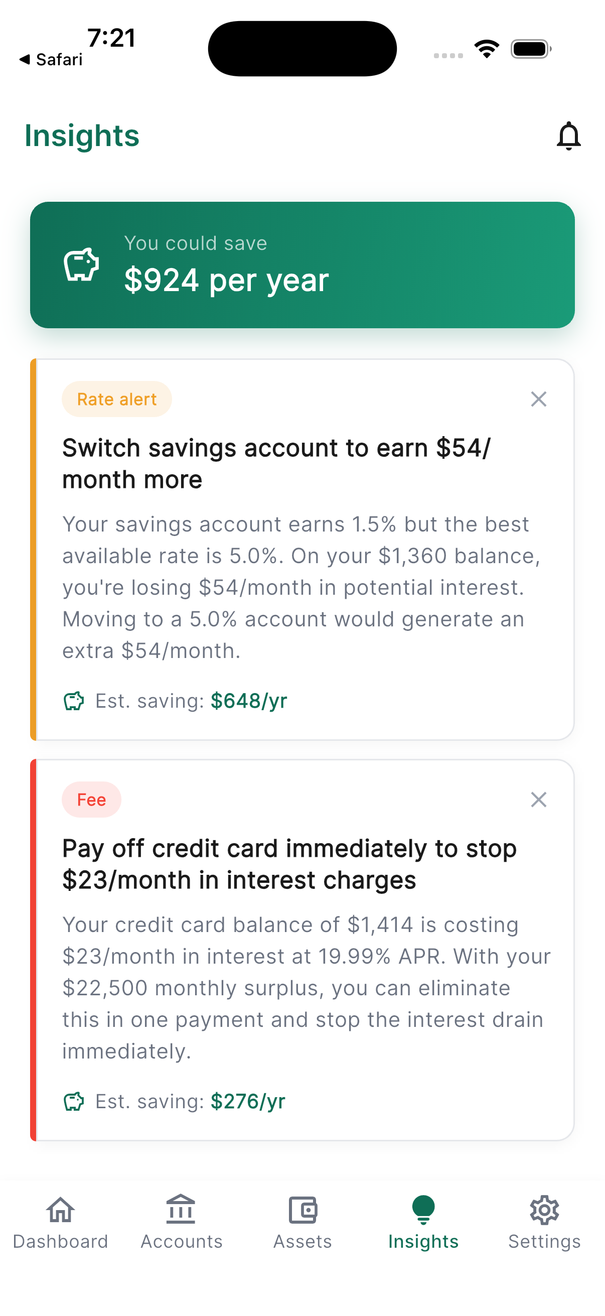 MyPelican insights showing savings found